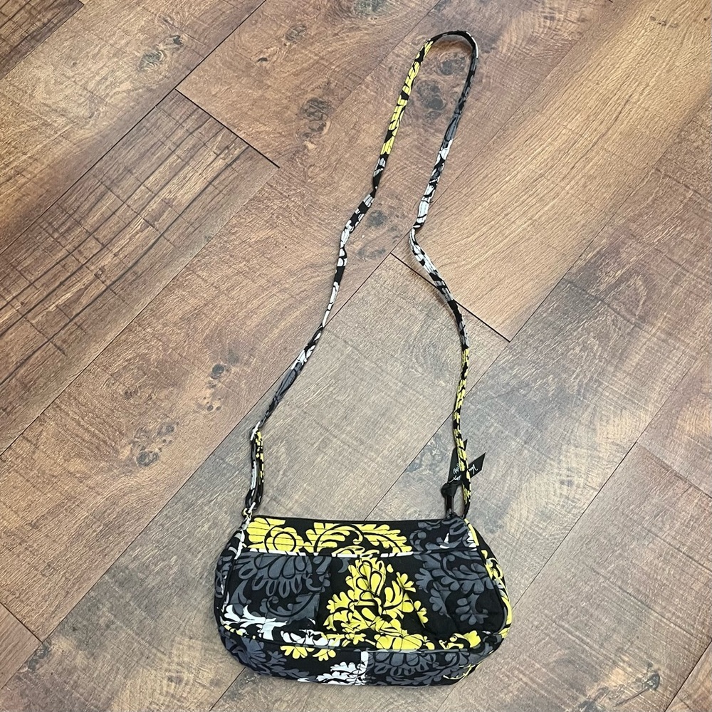 Vera Bradley small purse black gray yellow white 100% cotton zip closure - Picture 2 of 10